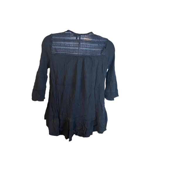 New Direction Womens Peasant Blouse Black Small Crinkle Lace Ruffle Hem Boho - Picture 3 of 6